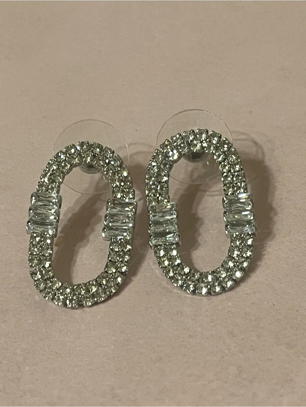 Oval Rhinestone Pierced Earrings